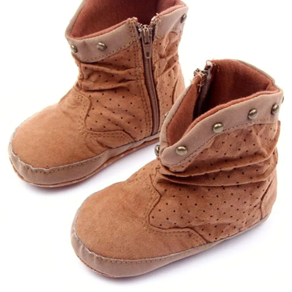 0-12Months Rivets Baby Boy Girls High Boots Suede Zipper Warm Booties Toddler Shoes  SM6