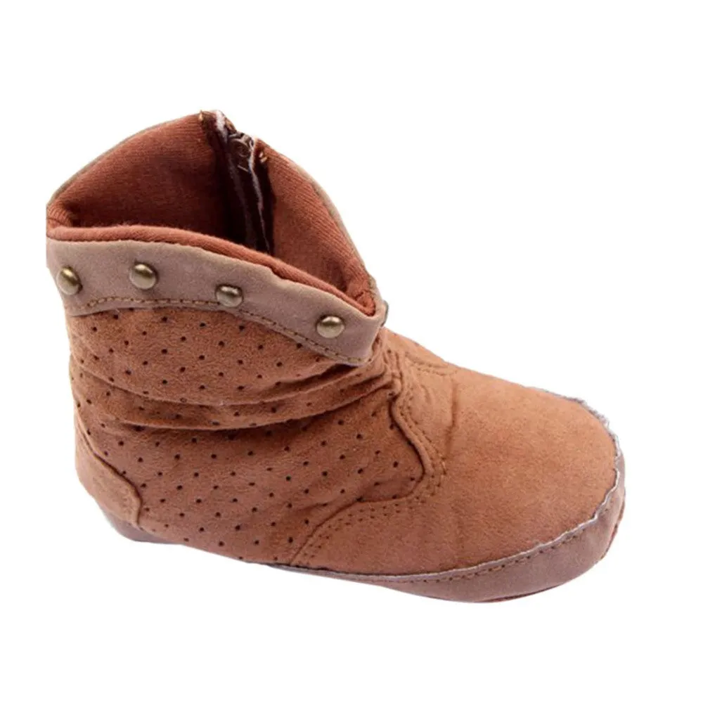 0-12Months Rivets Baby Boy Girls High Boots Suede Zipper Warm Booties Toddler Shoes  SM6