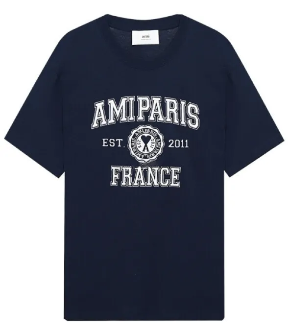 AMI PARIS  |Plain Cotton Short Sleeves Logo Designers T-Shirts