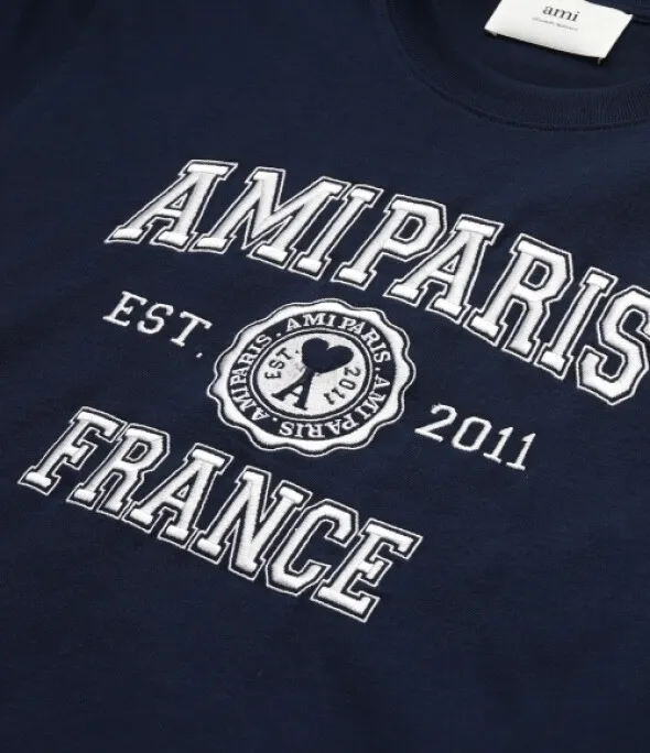 AMI PARIS  |Plain Cotton Short Sleeves Logo Designers T-Shirts