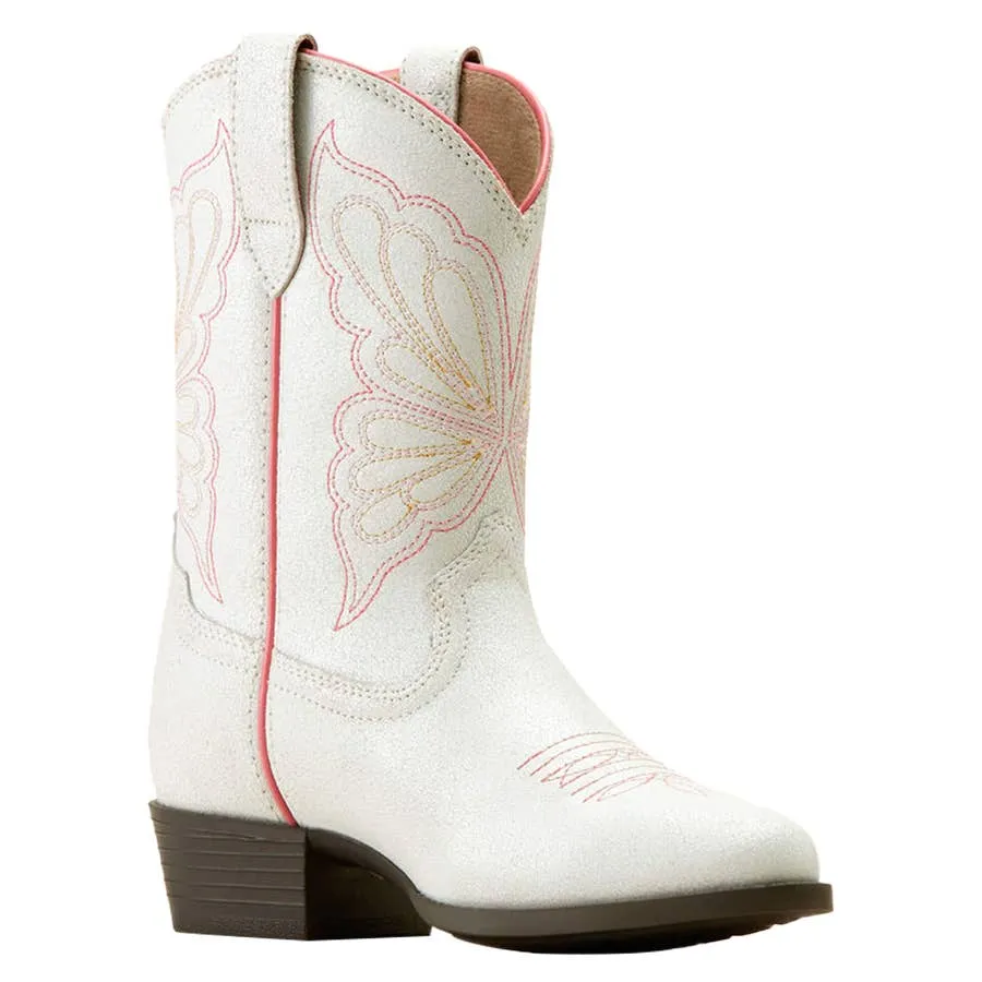 Ariat Girl's Heritage Butterfly Western Boots - Distressed Ivory