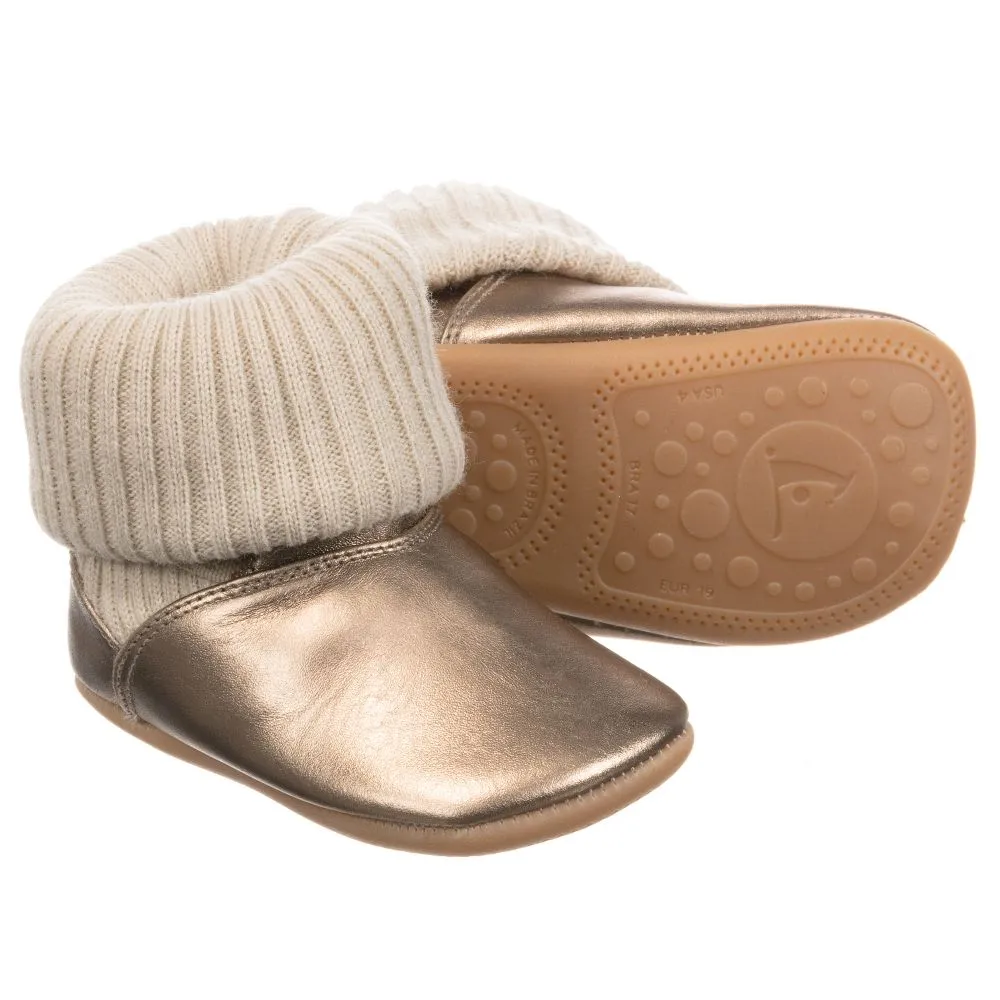 Baby Gold Leather Sock Boots