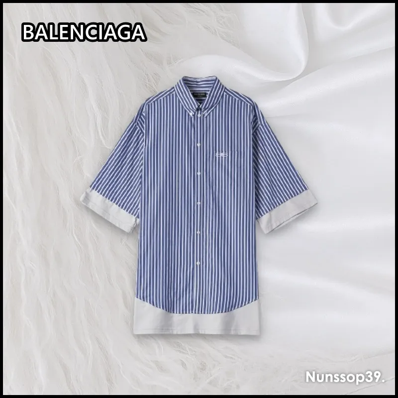 BALENCIAGA  |Stripes Street Style Plain Short Sleeves Logo Luxury