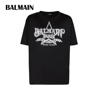 BALMAIN  |Crew Neck Plain Cotton Short Sleeves Logo Luxury