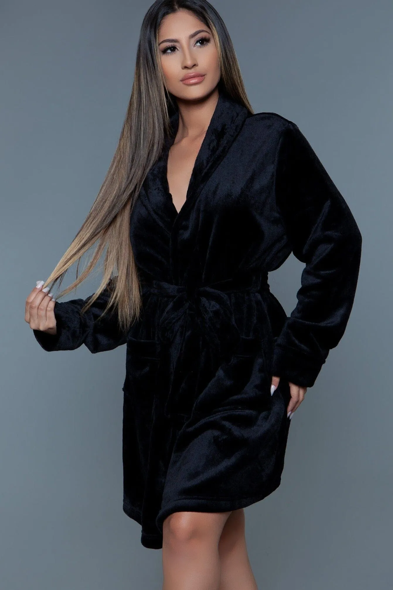 Black Mid-Length Push Robe