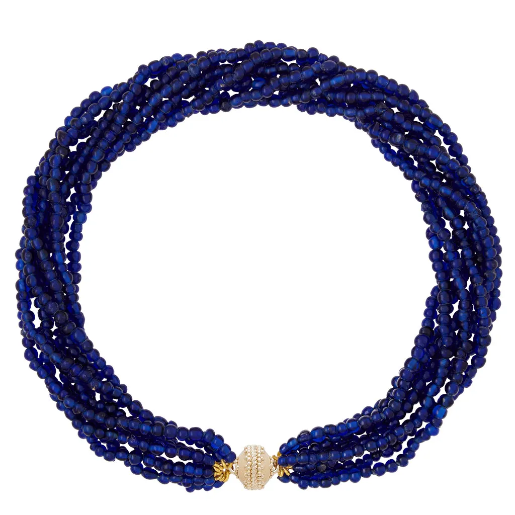 Caviar Royal Blue Czech Glass Multi-Strand Necklace