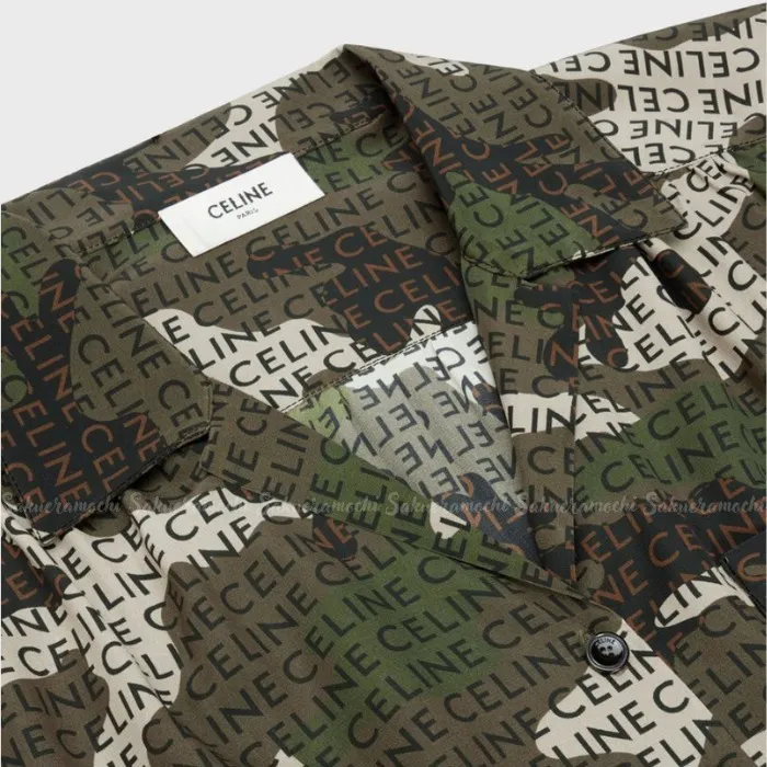 CELINE  |Camouflage Casual Style Silk Short Sleeves Office Style