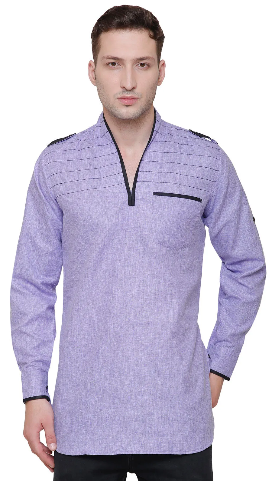 Cotton Dress Mens Short Kurta Shirt India Fashion Clothes (Purple)