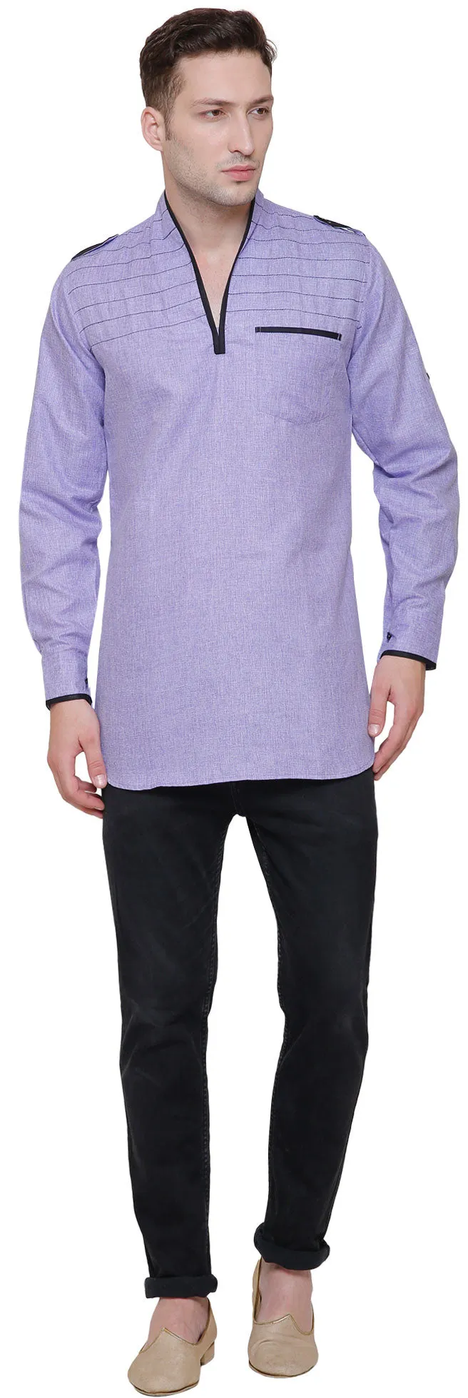 Cotton Dress Mens Short Kurta Shirt India Fashion Clothes (Purple)