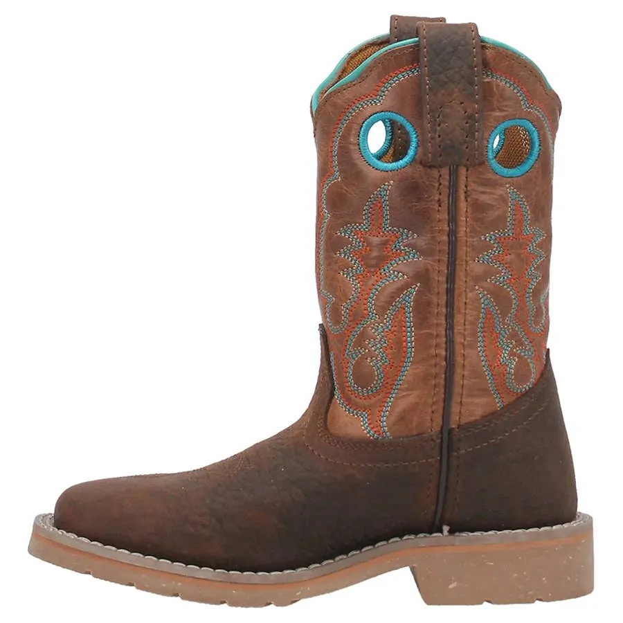 Dan Post Boy's Rye Turquoise Trim Broad Square Toe Leather Boots - Brown/Tan