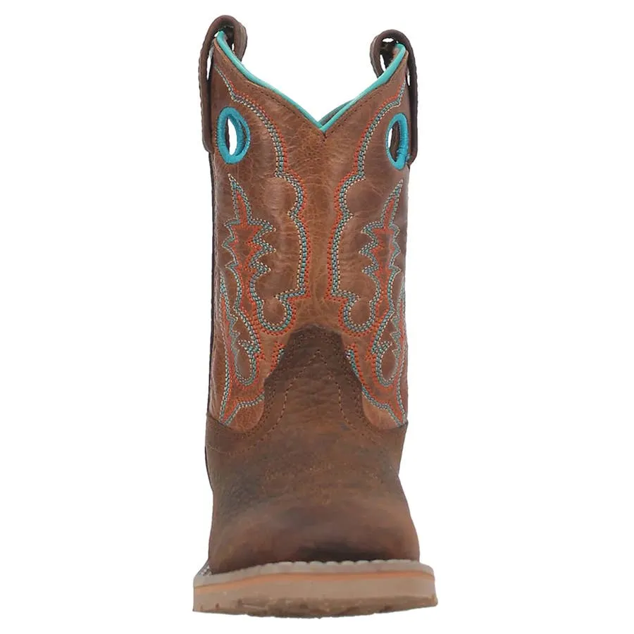 Dan Post Boy's Rye Turquoise Trim Broad Square Toe Leather Boots - Brown/Tan