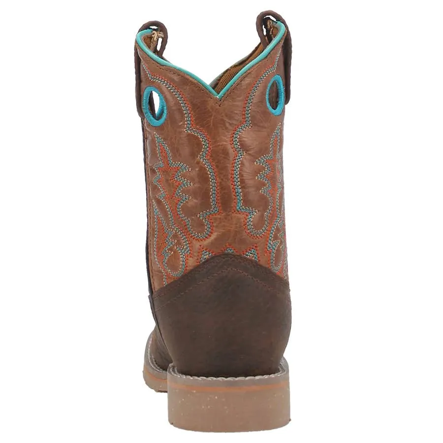 Dan Post Boy's Rye Turquoise Trim Broad Square Toe Leather Boots - Brown/Tan