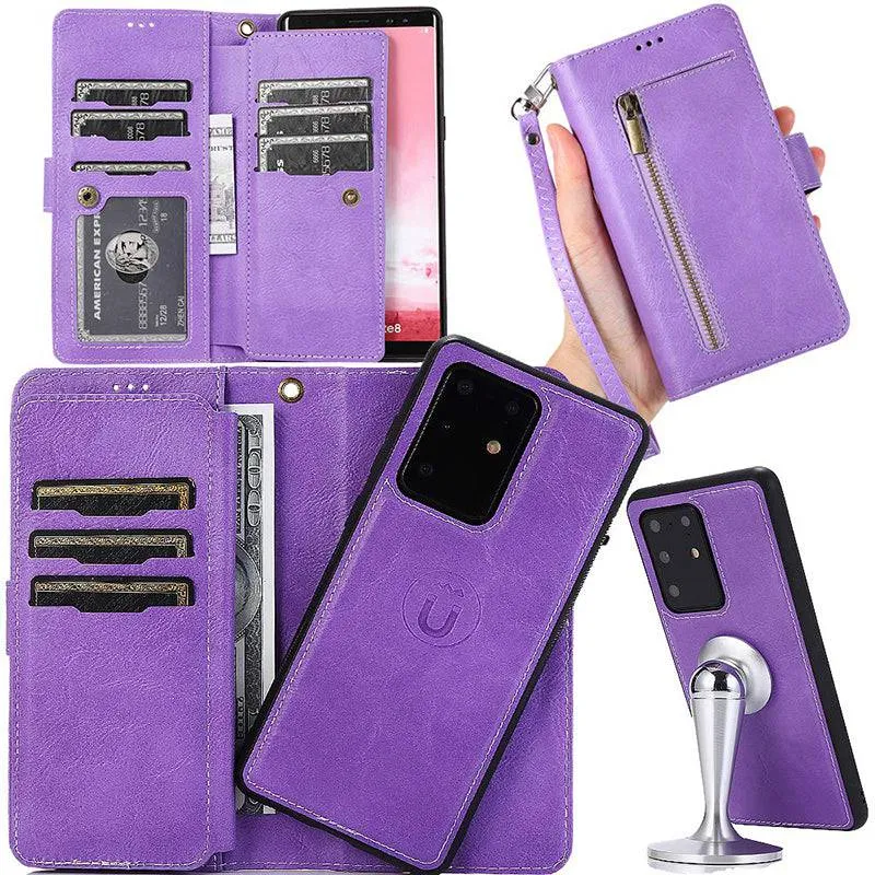 Detachable Flip Folio Zipper Purse Phone Case for Samsung