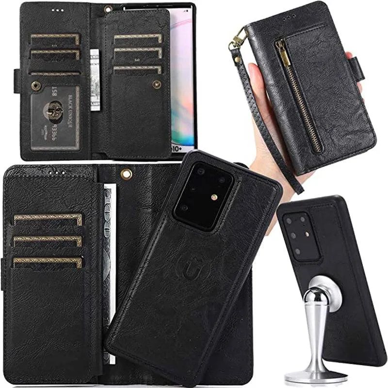 Detachable Flip Folio Zipper Purse Phone Case for Samsung