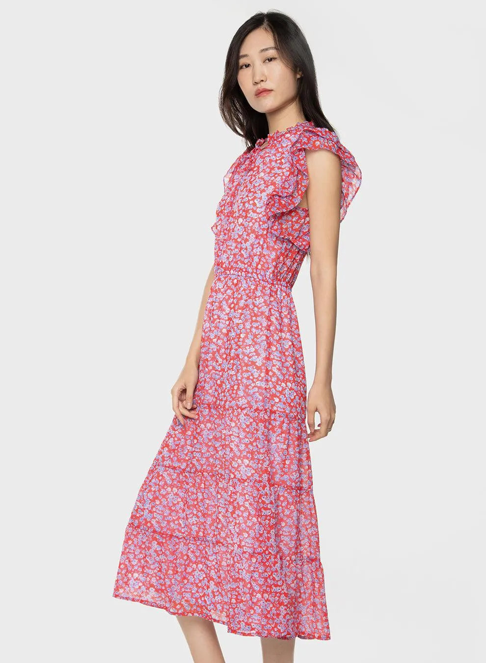 Dex Ruffled Sleeve Tiered Maxi Dress in Floral Bloom