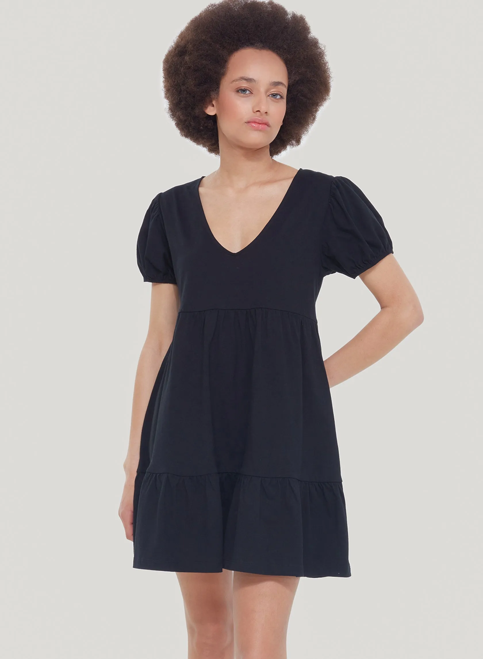 Dex V-Neck Babydoll Dress In Black