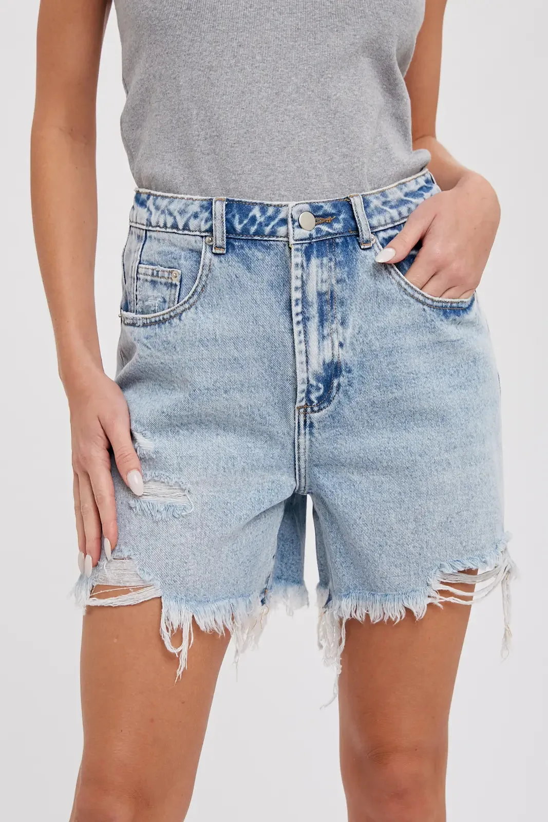 Distressed Mid-Length Shorts