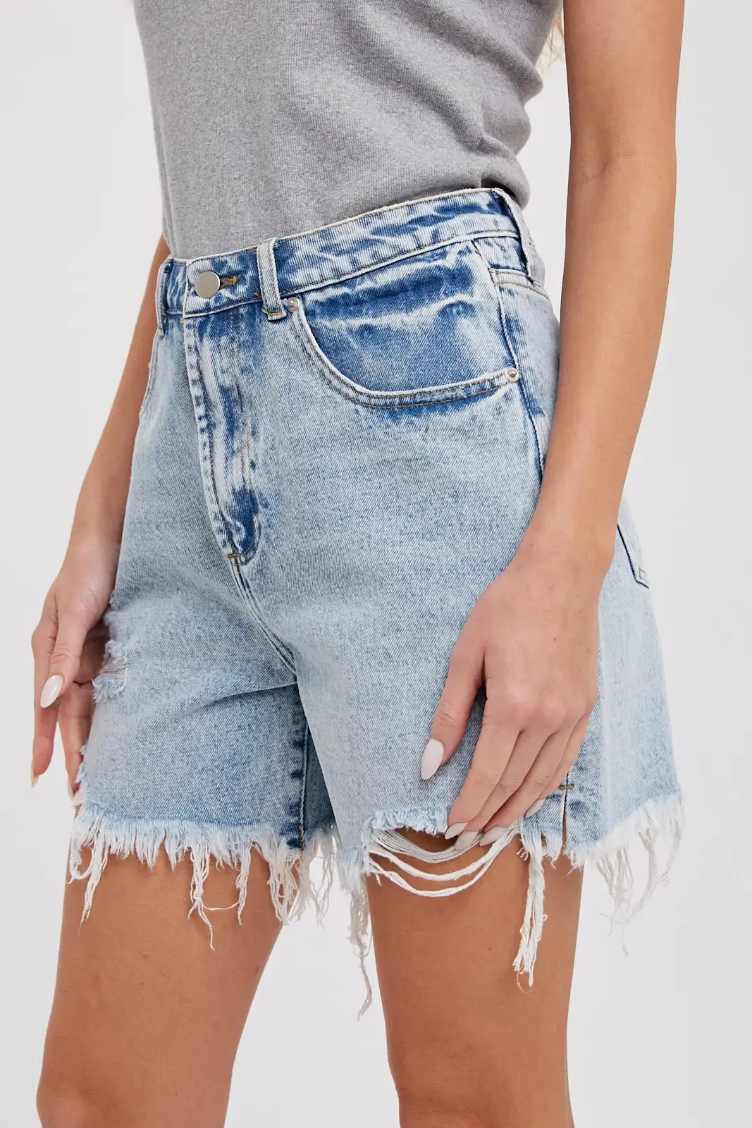 Distressed Mid-Length Shorts