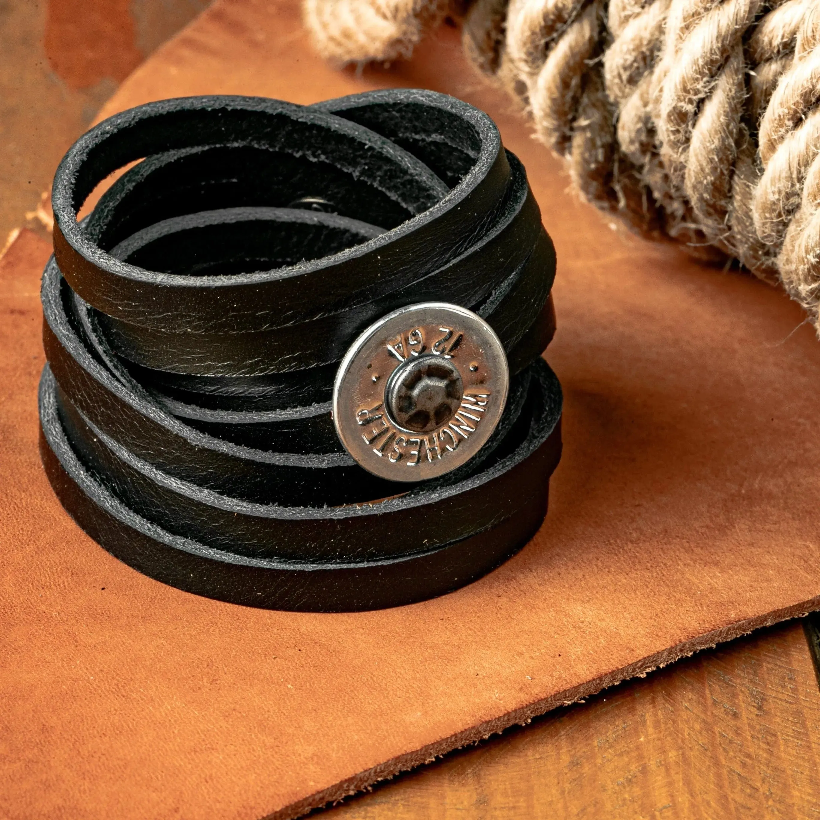 Double Leather Wrap Bullet Bracelet