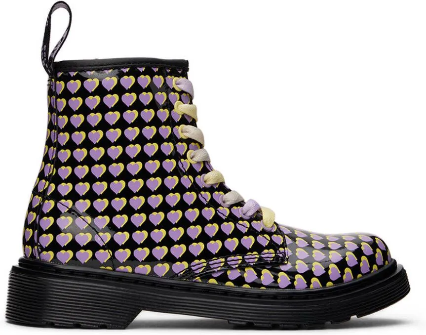 Dr. Martens Baby Black 1460 Heart Printed Boots