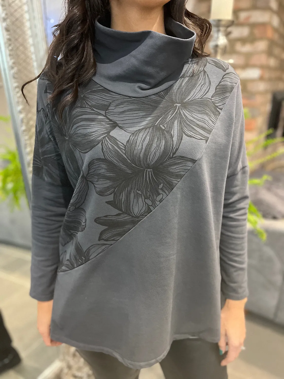 Half Floral Cowl Neck Sweatshirt Jada