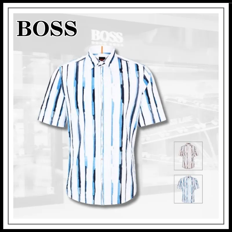 Hugo Boss  |Stripes Short Sleeves Logo Shirts