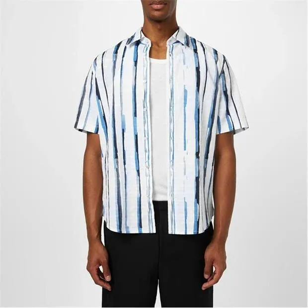 Hugo Boss  |Stripes Short Sleeves Logo Shirts