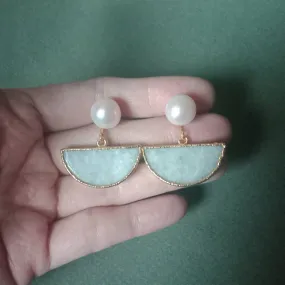 Jade half moon earrings with FW pearls