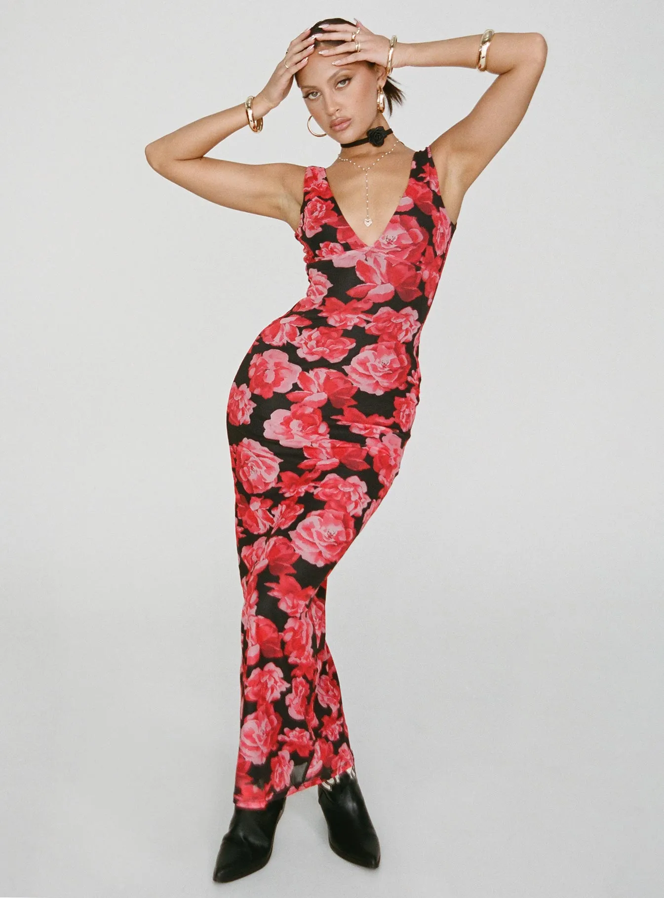 Lauers Maxi Dress Red Floral / Black