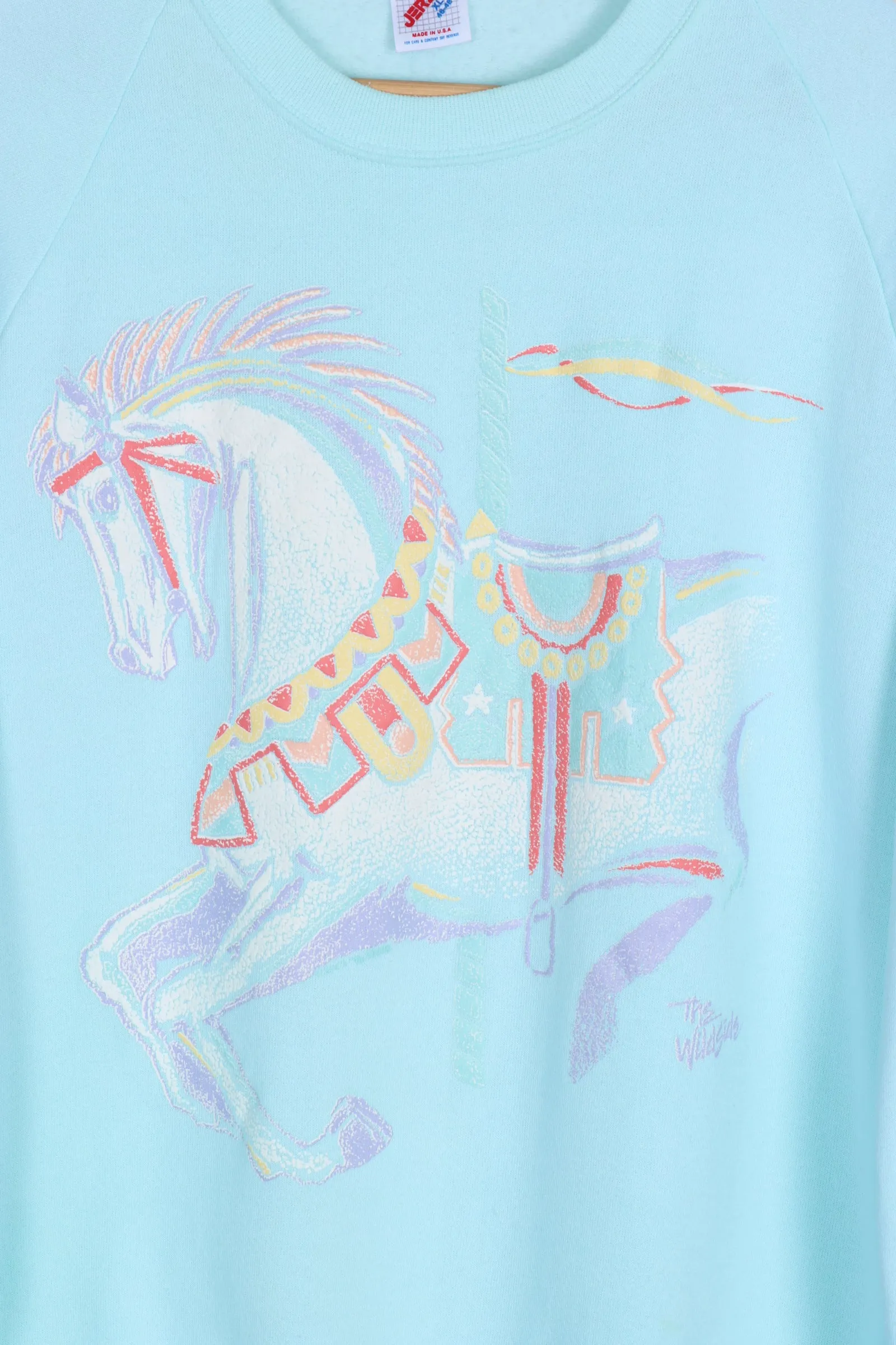 Light Blue Horse Carousal Merry Go Round Puff Print Sweatshirt USA Made (XXL)