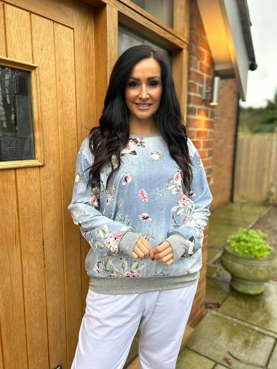 Light Denim Floral Print Sweatshirt India