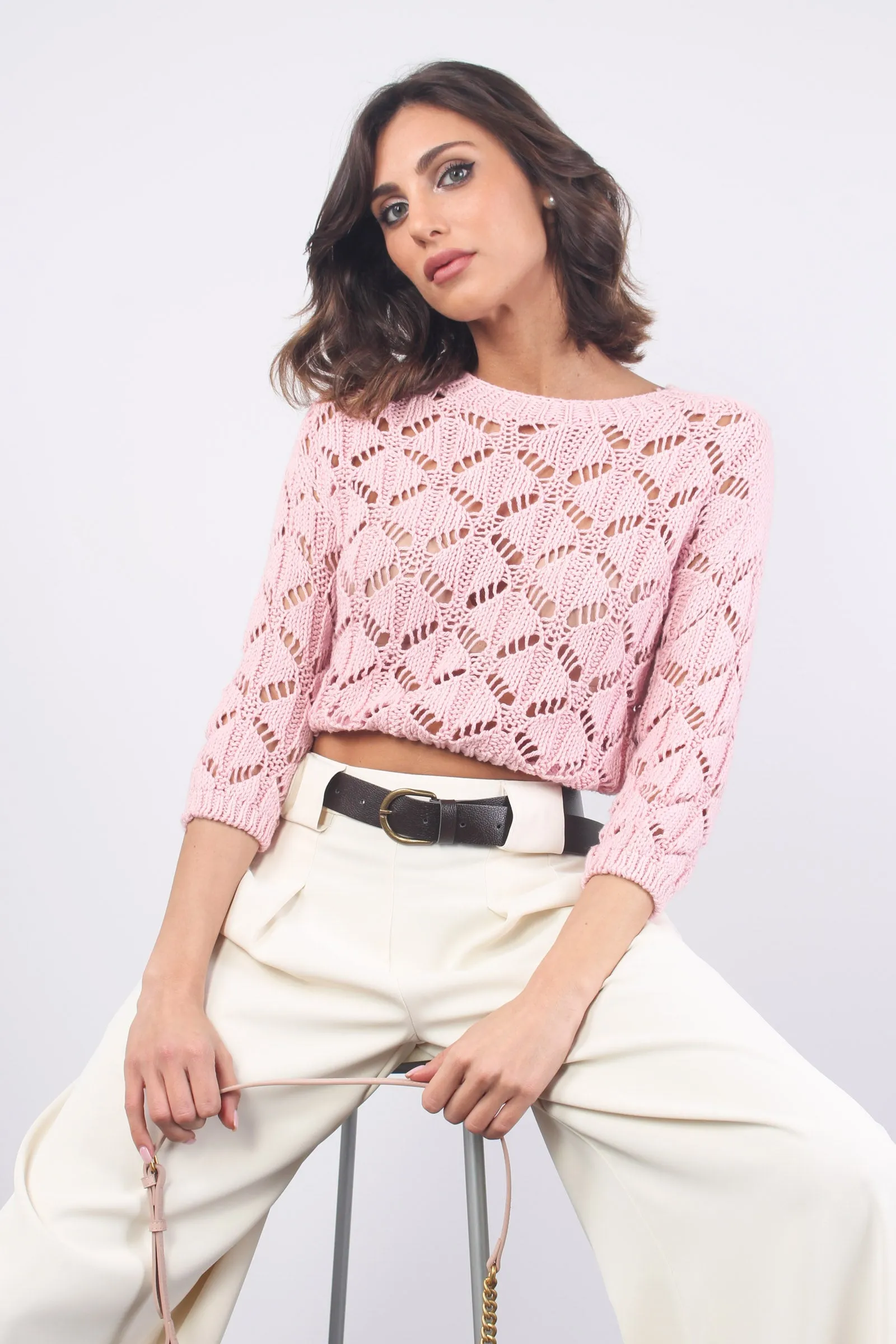 Maglia Crop Traforata Rosa