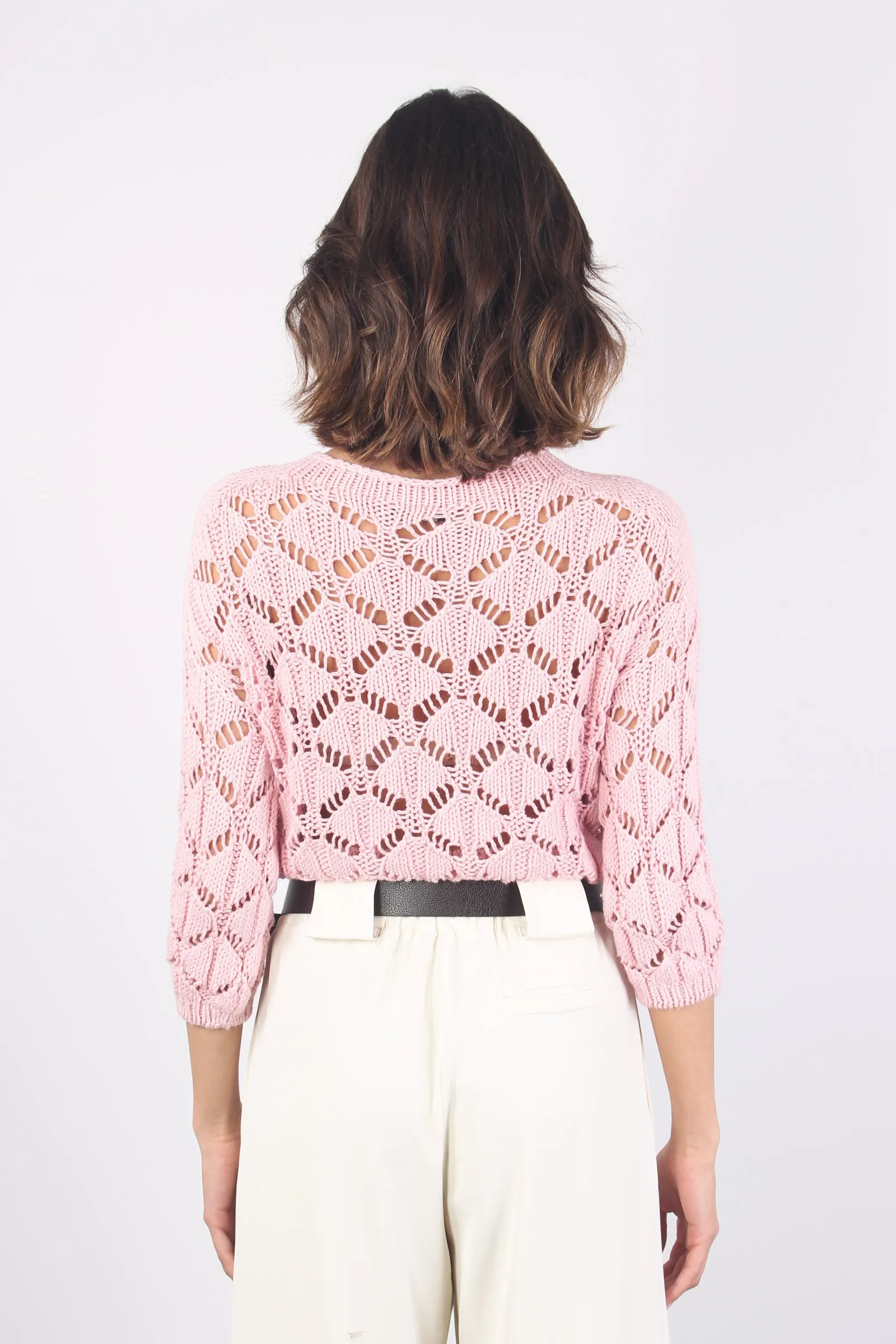 Maglia Crop Traforata Rosa