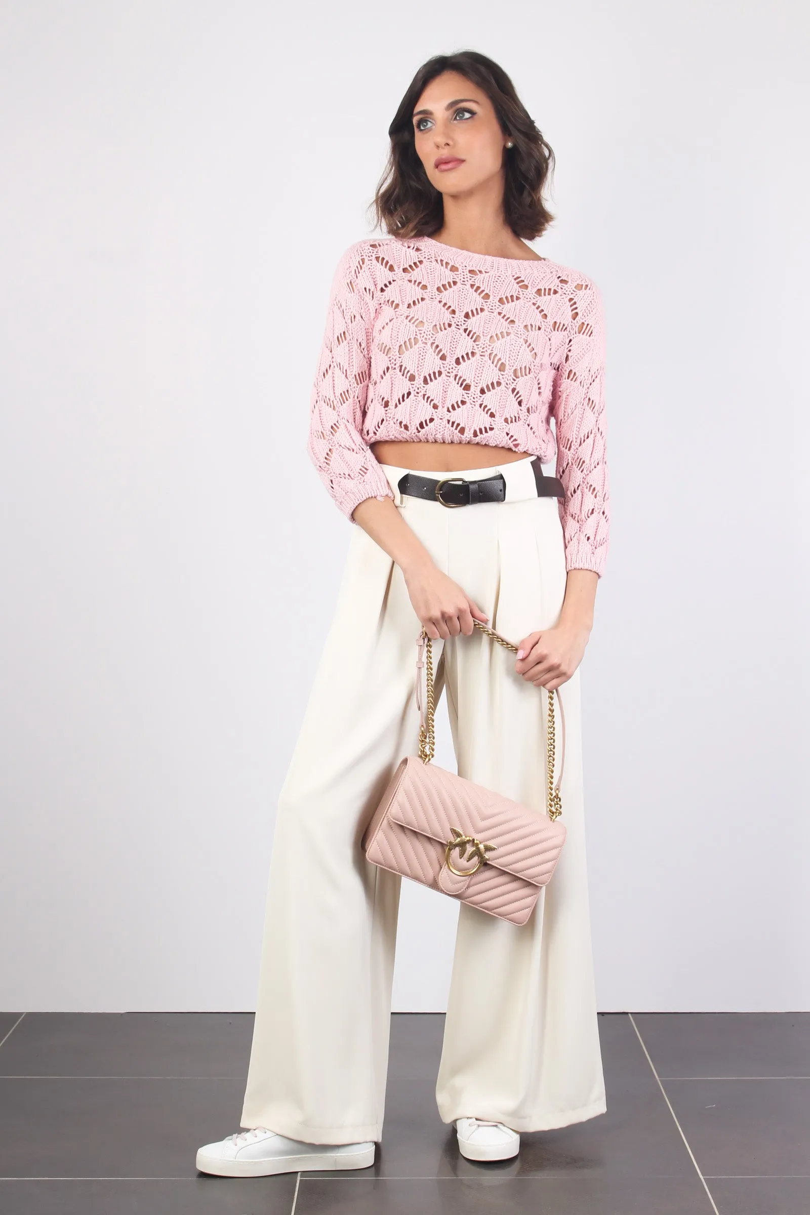 Maglia Crop Traforata Rosa