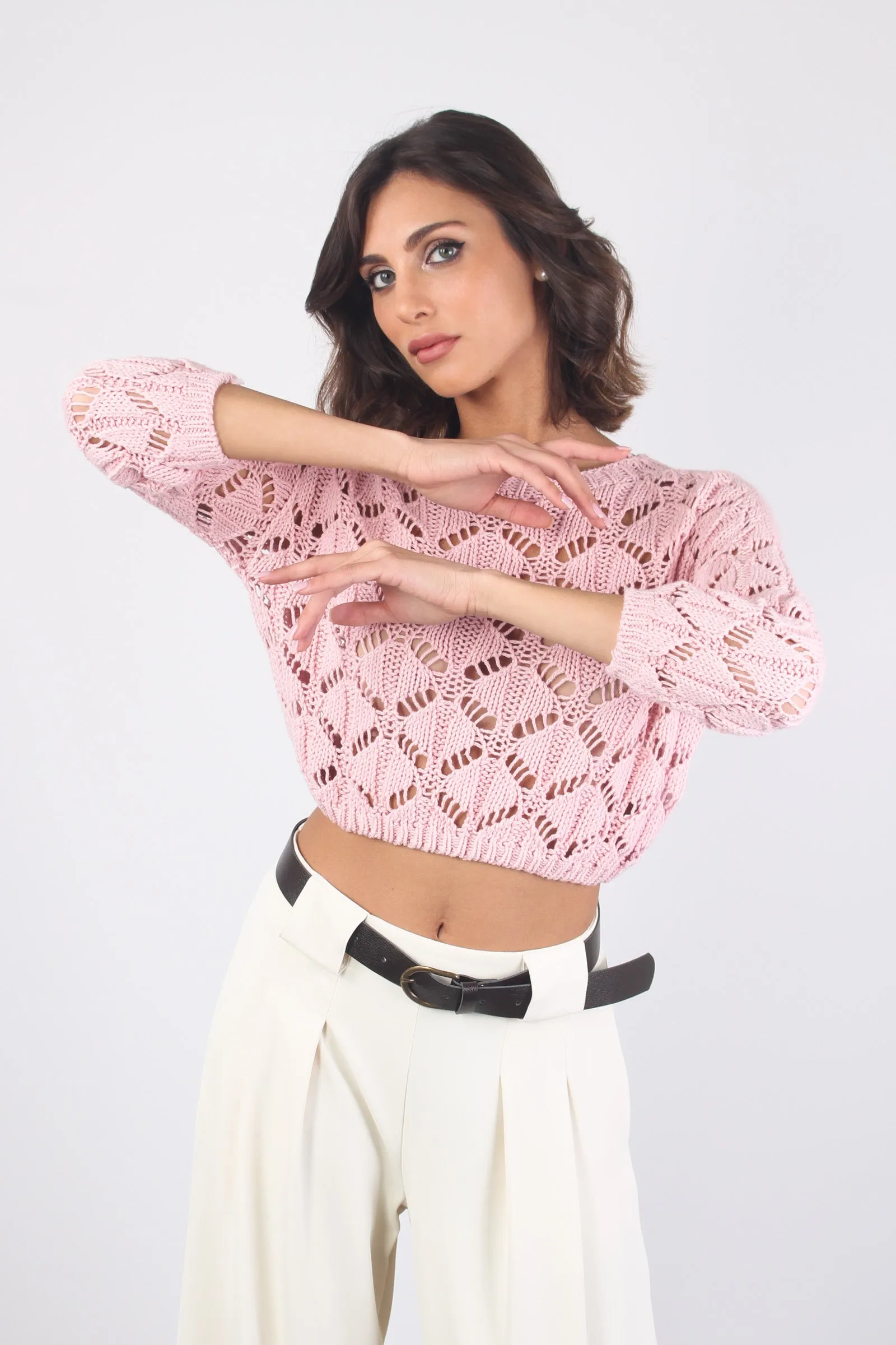 Maglia Crop Traforata Rosa