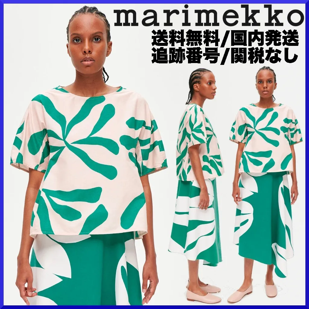 marimekko  |Casual Style Linen Cotton Medium Short Sleeves Office Style