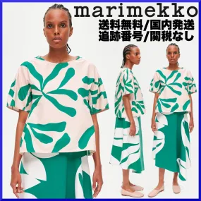 marimekko  |Casual Style Linen Cotton Medium Short Sleeves Office Style