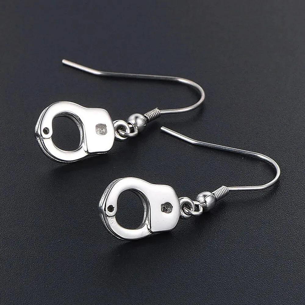 Men and Women Hip Hop Trendy Stainless Steel Handcuff Earrings