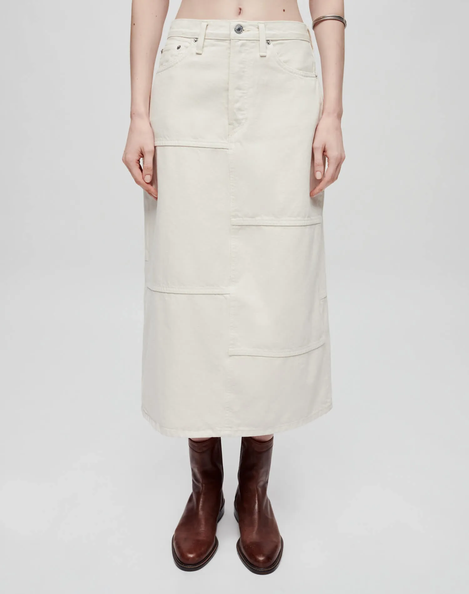 Mid Rise Seamed Skirt - Vintage White