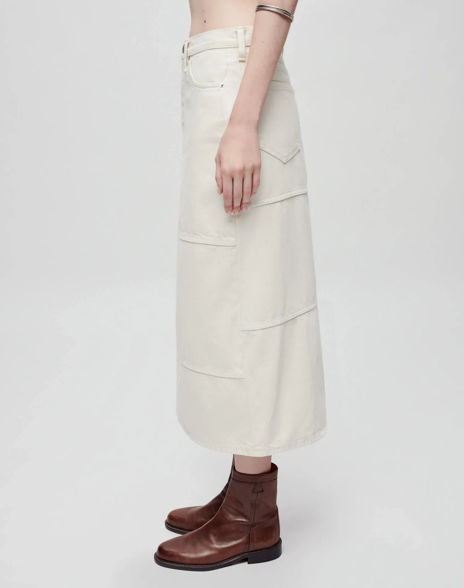 Mid Rise Seamed Skirt - Vintage White