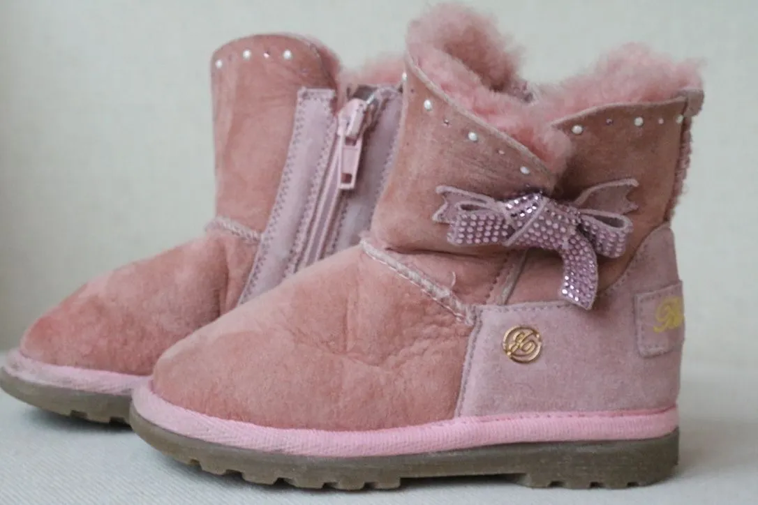 MISS BLUMARINE BABY GIRLS PINK SUEDE DIAMANTE BOOTS EU 26 UK 8.5