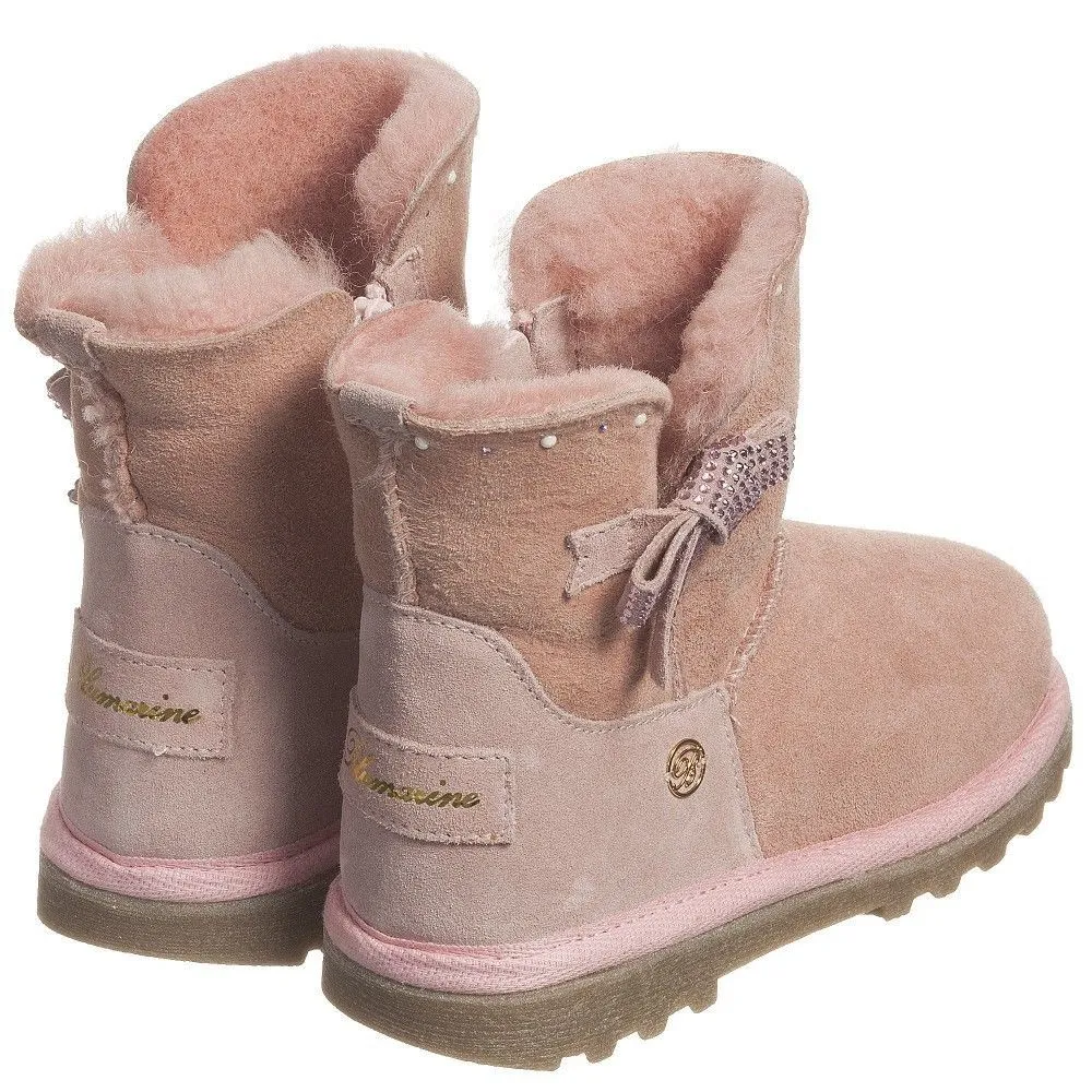 MISS BLUMARINE BABY GIRLS PINK SUEDE DIAMANTE BOOTS EU 26 UK 8.5