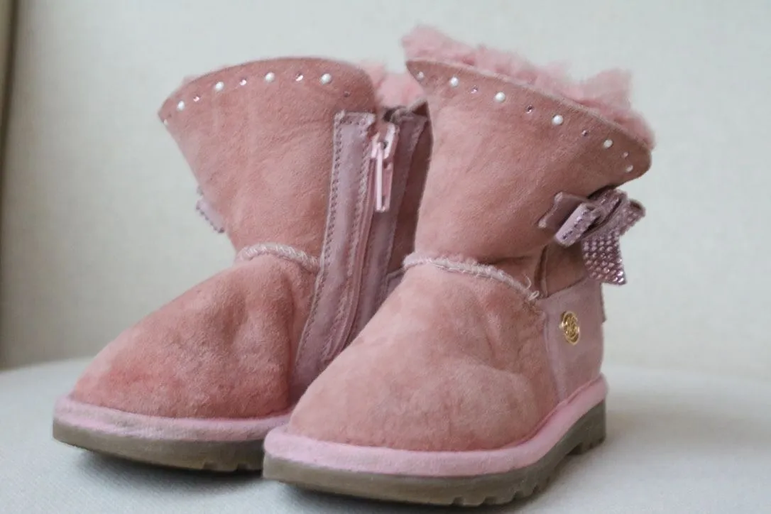 MISS BLUMARINE BABY GIRLS PINK SUEDE DIAMANTE BOOTS EU 26 UK 8.5