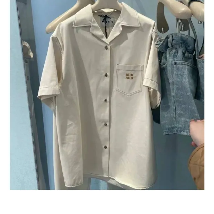 MiuMiu  |Casual Style Denim Plain Short Sleeves Shirts & Blouses