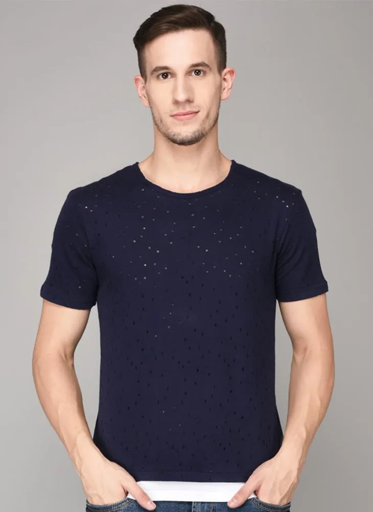 Navy Distressed T-shirt with White lining