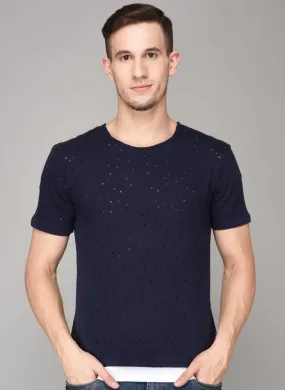 Navy Distressed T-shirt with White lining