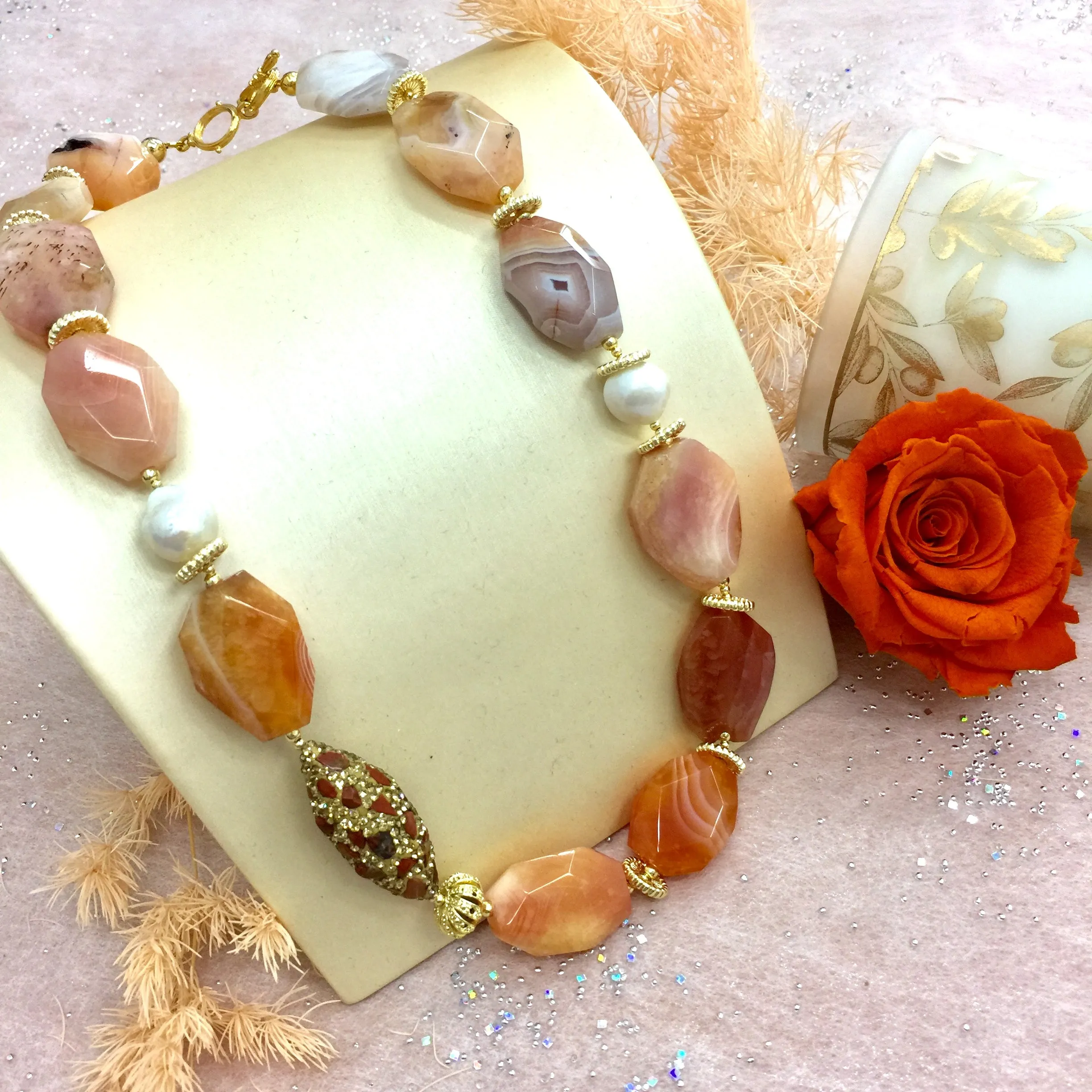 Orange Nugget Agate Chunky Necklace AN004