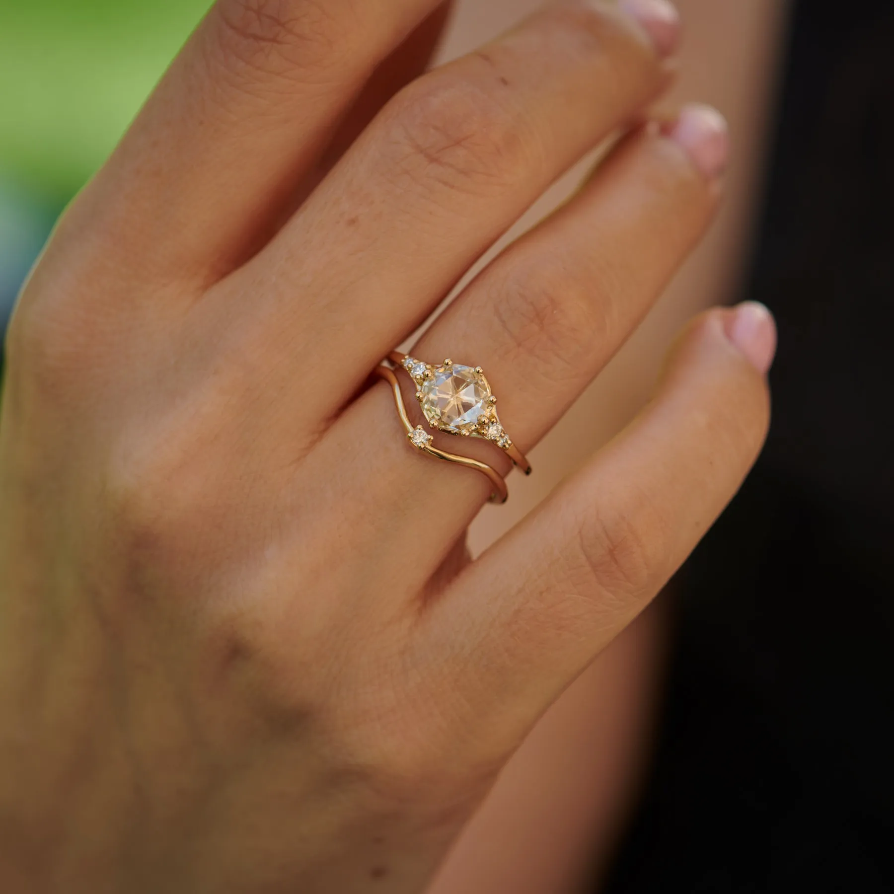 Ready to Ship - Icy Rose Cut Diamond Ring - Snowflake Engagement Ring (size US 5.25-6.25)