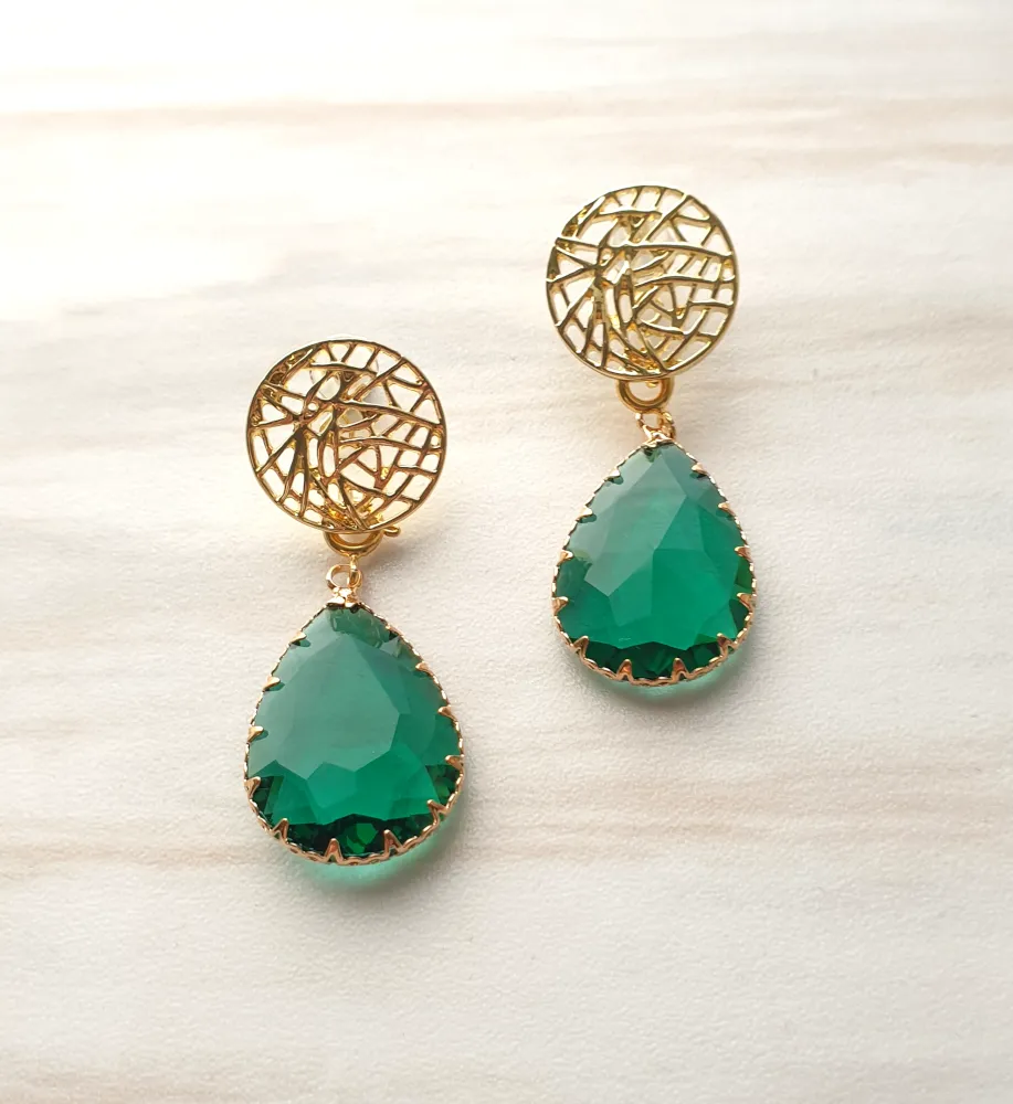 Round Sinamay Studs with Detachable Gemstone Dangles