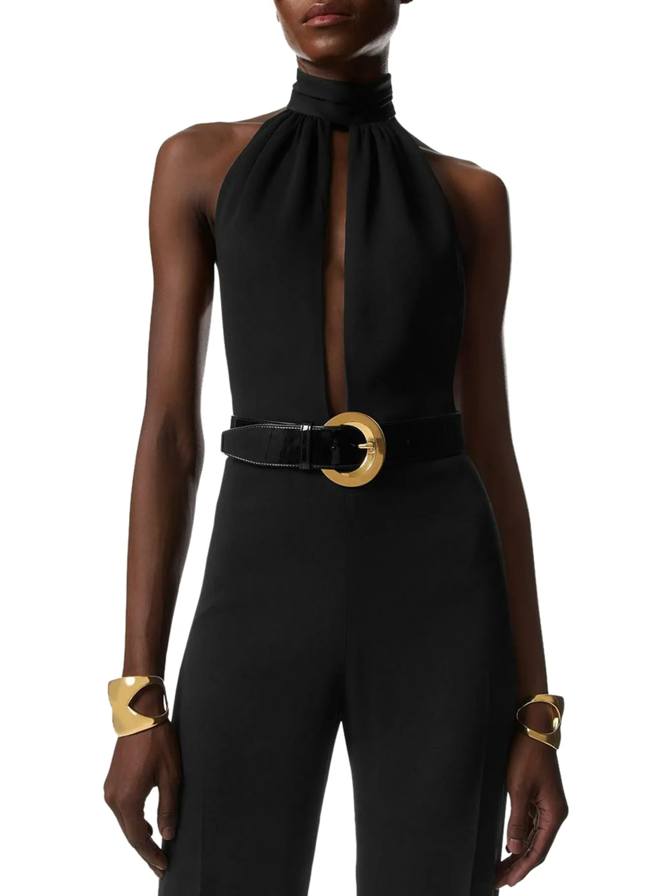 SABLE` HALTER NECK BELTED JUMPSUIT